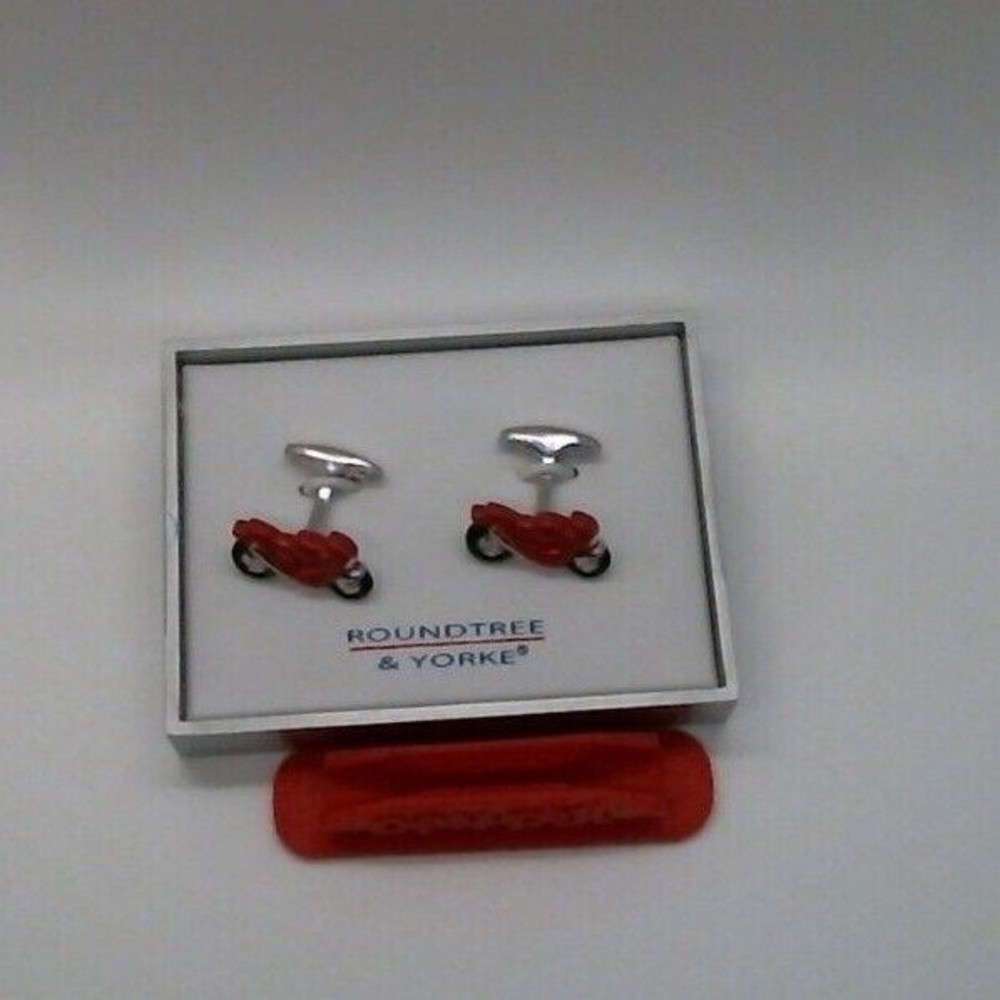 Roundtree & Yorke Red Tone Motorcycle Cufflinks Gift Box